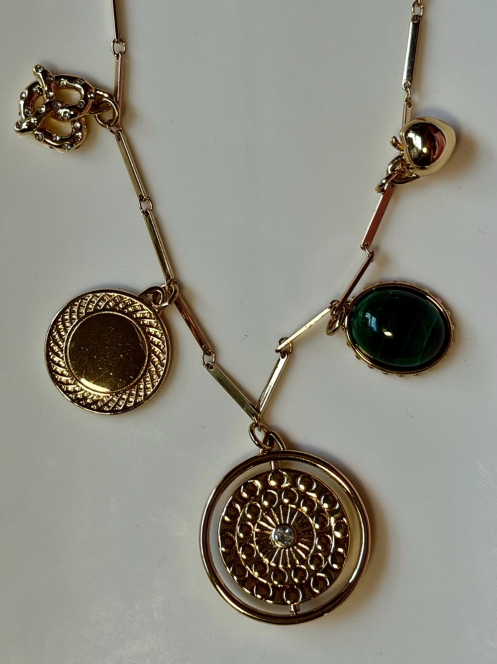 Boutique Gold Charm Necklace | Green Stone | Statement Layered Look - Picture 4 of 5